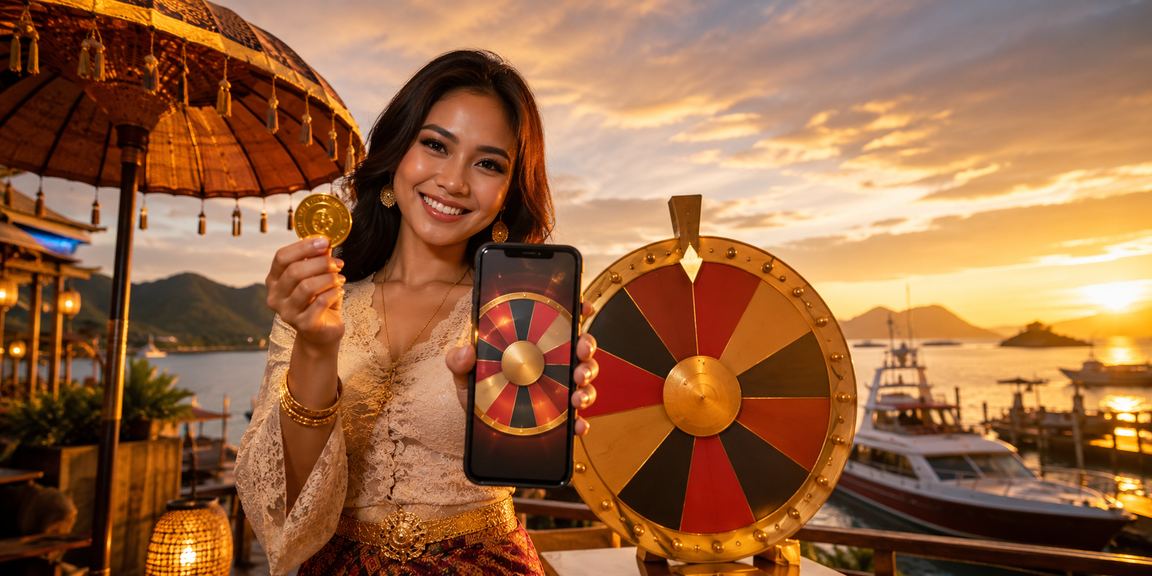 Model Vietnam berpose di depan layar lucky draw dengan hadiah menarik